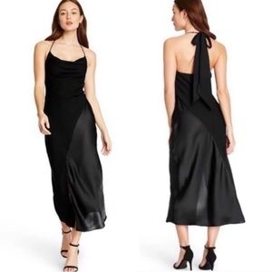 CUSHNIE Black Midi Open Back Drape Neck Slip Dress